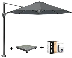 Voyager T1 zweefparasol 300 cm rond antraciet met 90KG voet en hoes