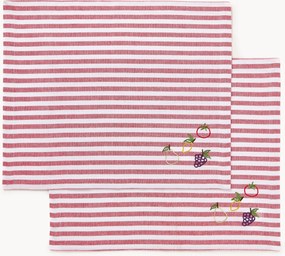 Gestreepte placemats Melony met geborduurde motieven, 2 stuks