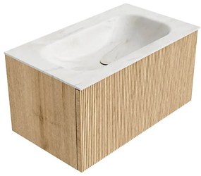 Mondiaz Kurve-dlux 80cm badmeubel oak met 1 lade en wastafel big small midden zonder kraangat ostra