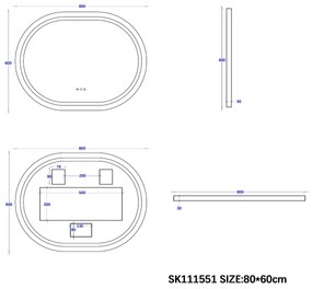 Saniclear Triova ovale spiegel 80x60cm met verwarming, directe en indirecte verlichting