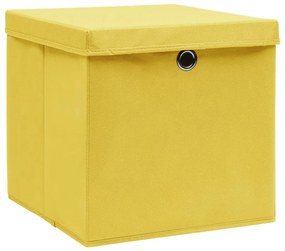 vidaXL Opbergboxen met deksels 4 st 32x32x32 cm stof geel