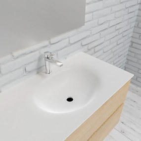 Zaro Sevilla Solid Surface badmeubel 150cm licht eiken 1 kraangat spoelbak rechts met 4 lades