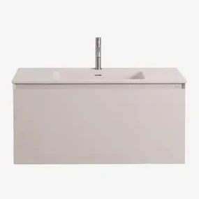 Macrae Houten Badkamermeubelset Met Geïntegreerde Wastafel Beige – Linnen & Spiegelloze & Chroom ↑20 Cm - Sklum