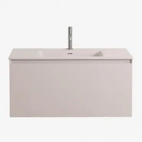 Macrae Zwevend Houten Badkamermeubelset Met Geïntegreerde Wastafel Beige – Linnen & Spiegelloze & Geborsteld Grijs ↑20 Cm Met Overloop Aftapventiel Or