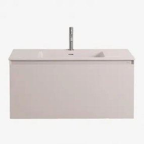 Macrae Zwevend Houten Badkamermeubelset Met Geïntegreerde Wastafel Beige – Linnen & Spiegelloze & Geborsteld Grijs - Sklum