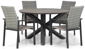 Tuinset Ronde Tuintafel 4 personen 125 cm Wicker Grijs  Lifestyle Garden Furniture Upton/Ancona