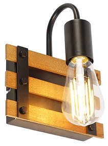 Industriële wandlamp zwart met hout - Paleta Mai