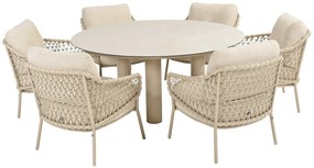 4 Seasons Outdoor Sardinia low dining tuinset latte met Donato tafel met geprint keramisch blad Ø 160 cm    beige weerbestendig