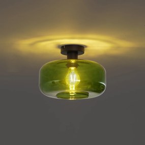 Retro plafondlamp zwart met groen glas - Bizle