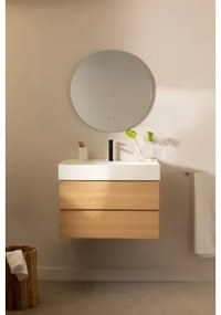 Badkamermeubelset Van Hout En Essenhoutfineer Met Geïntegreerde Wastafel Ona Natuurlijk Hout & Round Led And Antifog Ø70 Cm Solyn & - Sklum