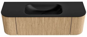 Mondiaz Kurve 140cm badmeubel ronding links/rechts oak met 1 lade en 2 deuren en wastafel big small midden zonder kraangat urban