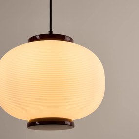 Hanglamp van gegroefd opaline glas en ijzermetaal, diameter 33 cm, TILAN
