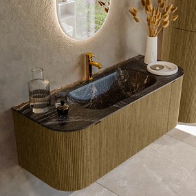 Mondiaz Kurve-dlux 120cm badmeubel ronding links/rechts dusk met 1 lade en 2 deuren en wastafel big small midden 1 kraangat lava