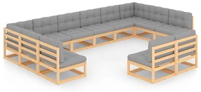 vidaXL 12-delige Loungeset met kussens massief grenenhout