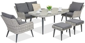 Bilbao Apetito tuinmeubelen 4 + 2 Garden Point poefs wit