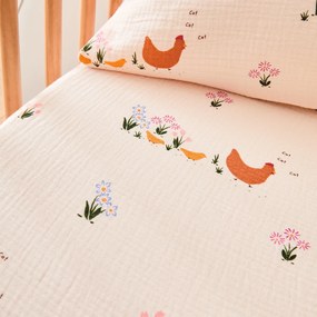 Hoeslaken voor baby's, van biologisch tetra, omslag 17 cm, met kippenprint, POULETTE