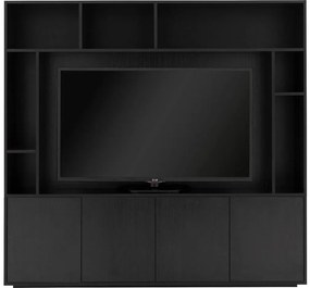 Goossens Basic Tv Meubel Madrid, 4 deuren 7 open vakken 1 tv paneel, zwart melamine, 184 x 176 x 45 cm, elegant chic