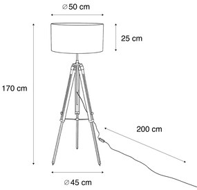 Vloerlamp messing tripod met velours kap bruin 50cm - Cortin