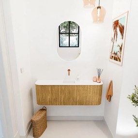 Mondiaz Joya 125cm toiletmeubel ronding links/rechts oak met wastafel faye midden zonder kraangat talc