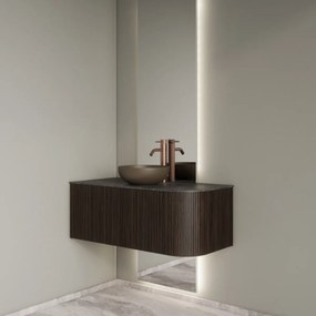 Gliss Design Alluro badmeubel ribbelfront met ronding rechts 100cm ebony en zwart leisteen toppaneel