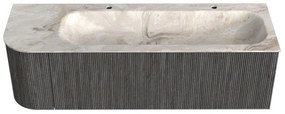 Mondiaz Kurve-dlux 145cm badmeubel ronding links shadow met 1 lade en deur en wastafel big large rechts 2 kraangaten frappe