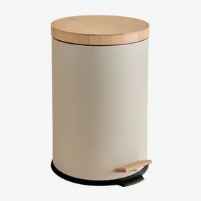 Prullenbak Met Pedaal Van Gegalvaniseerd Staal En Bamboe Sosua Tapioca Beige & 20 L - Sklum