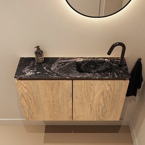 Mondiaz Ture DLux toiletmeubel 80cm washed oak met wastafel lava rechts met kraangat