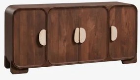 Kast 160x45 Cm Van Mangohout En Natuurlijke Kivalina-steen Travertijn - Donker Mangohout - Sklum