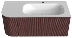 Mondiaz Kurve 105cm badmeubel ronding links ruby met 1 lade en deur en wastafel big small kraangat rechts
