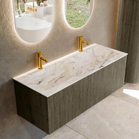Mondiaz Kurve-dlux 120cm badmeubel shadow met 1 lade en wastafel leaf dubbel 2 kraangaten glace