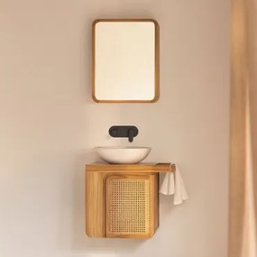 Georgy Teakhouten Wandmeubelset Voor In De Badkamer Teakhout & Rond Cement Wit Ø40 Cm Zavion & Rechthoekig Met Opbergruimte Hout 45x60 Cm Ian & -
