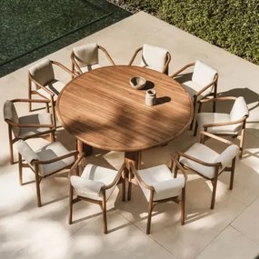 Set Van Ronde Tafel Ø180 Cm In Acaciahout Ginara En 10 Tuinstoelen In Acaciahout Elmina Acacia Bruin - Sklum