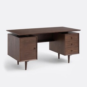 Vintage bureau met dubbele lade, walnootfineer, Quilda