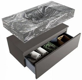 Mondiaz Alan DLux badmeubel 90cm dark grey 1 lade met wastafel lava midden zonder kraangat