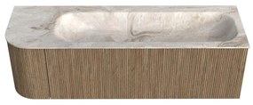 Mondiaz Kurve-dlux 145cm badmeubel ronding links dusk met 1 lade en deur en wastafel big large rechts zonder kraangat frappe