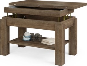 BRAVO bruin eiken – uitschuifbare en in hoogte verstelbare salontafel, tafel met plank