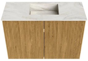 Mondiaz Joya DLux 60cm toiletmeubel oak met wastafel faye midden 1 kraangat ostra
