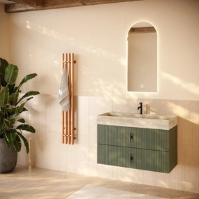 Muebles Murcia badmeubel ribbelfront 100cm legergroen met White Travertin wastafel met kraangat