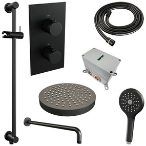 Brauer Stripe inbouw regendouche met 25cm hoofddouche, met gebogen muurarm, glijstang en 3 standen handdouche set 23 zwart mat