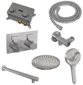 Brauer Chrome Carving thermostatische inbouw regendouche met 3 standen handdouche, rechte muurarm en hoofddouche 20cm set 55 chroom
