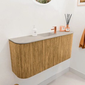 Mondiaz Joya DLux 95cm toiletmeubel ronding links/rechts oak met wastafel faye midden 1 kraangat opalo