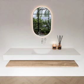 Zaro Alan badmeubel 170cm met planchet washed oak en vrijhangende wastafel cloud midden zonder kraangat talc