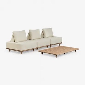 Woonkamer Set Met Modulaire 3-delige Bank En Salontafel 160x95 Cm In Acacia Portet Gardenia Wit - Sklum