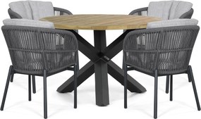 Tuinset Ronde Tuintafel 4 personen 120 cm Rope Grijs Lifestyle Garden Furniture Monaco/Rockville