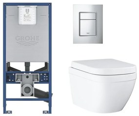 GROHE Rapid SLX toiletset met inbouwreservoir, keramieken wandcloset met small bedieningsplaat chroom sw107663/sw227373/sw336186/