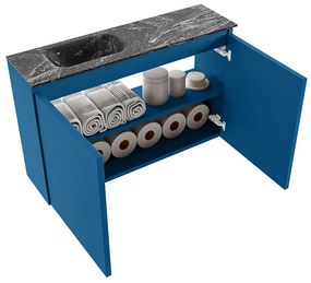 Mondiaz Ture DLux toiletmeubel 80cm jeans met wastafel lava links zonder kraangat