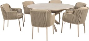 4 Seasons Bernini tuinset 7-delig - Prado tuintafel Ø160 cm - ceramic sabbia latte