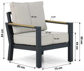 Stoel en Bank Loungeset 5 personen Aluminium/Polywood (teakfinish) Grijs  Lifestyle Garden Furniture Bilbao