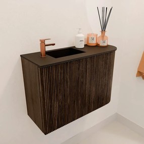 Mondiaz Joya 60cm toiletmeubel ronding rechts walnut met wastafel faye links 1 kraangat urban