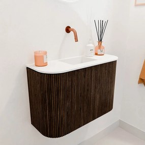 Mondiaz Joya 65cm toiletmeubel ronding links/rechts walnut met wastafel faye midden zonder kraangat talc